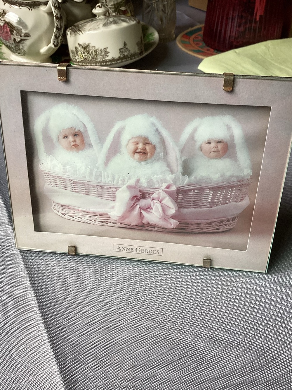 1997 Anne Geddes Beveled Glass Photo Frame #1495GED3500 Bunny Babies